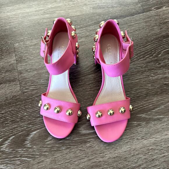 NWT Cecelia New York Gail Studded Block Heel Sandals in Pink Leather Size 7M - Picture 15 of 16